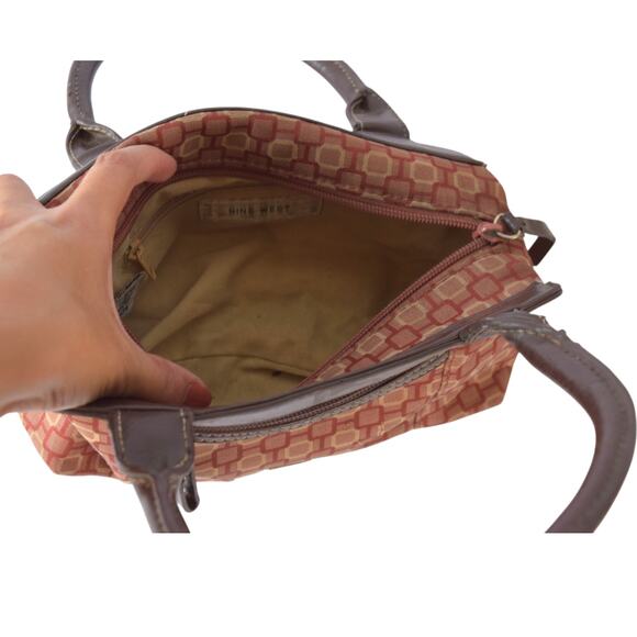 Vintage Nine West Tapestry Mini Handbag Brown Faux Leather Top Handle Purse Y2K - Picture 8 of 8